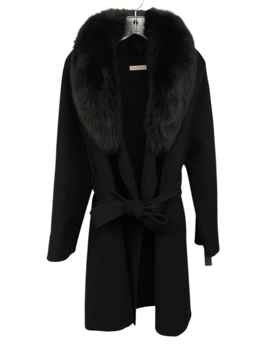 Ann Mashburn Size 3 Black Wool Blend Long Sleeve Fox Fur Trim Pockets Coat Black / 3