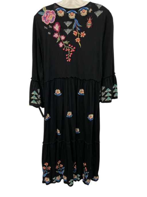 Johnny Was Size Medium Black & Multi Cotton Long Sleeve Floral Embroidery Dress Black & Multi / Medium
