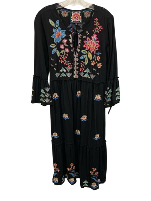Johnny Was Size Medium Black & Multi Cotton Long Sleeve Floral Embroidery Dress Black & Multi / Medium