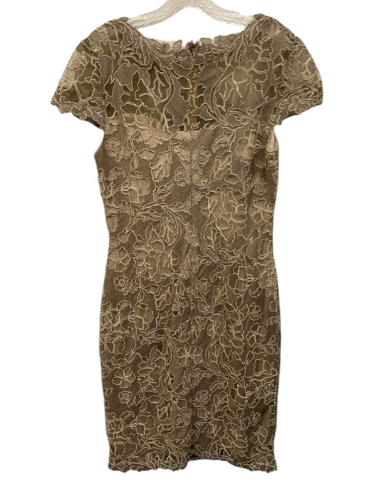 Tadashi Shoji Size 12 Taupe & Beige Polyester Blend Cap Sleeve Floral Lace Dress Taupe & Beige / 12