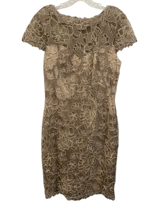 Tadashi Shoji Size 12 Taupe & Beige Polyester Blend Cap Sleeve Floral Lace Dress Taupe & Beige / 12