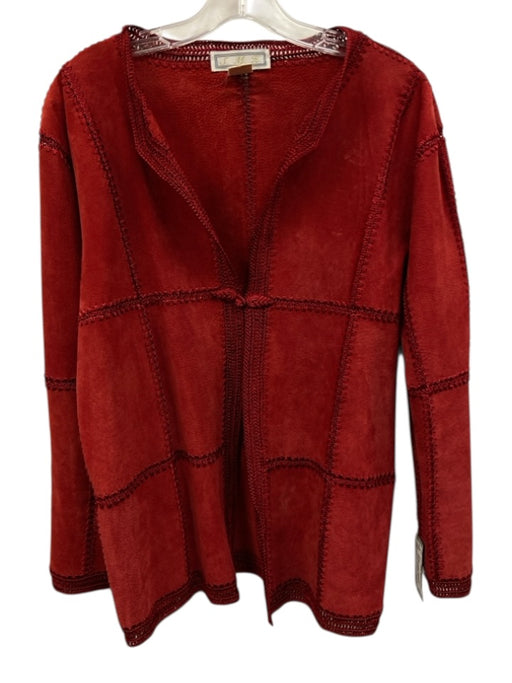 S.M.H Size 8 Red Suede leather Long Sleeve Patches One Button Jacket Red / 8