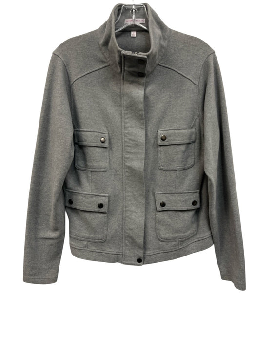 Peter Millar Size M Gray Cotton High Neck Zip Up Pockets Jacket Gray / M