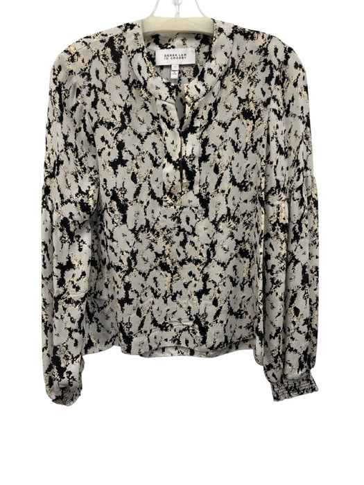 Derek Lam 10 Crosby Size 2 Gray, Black & Beige Silk Hook & Eye Long Sleeve Top Gray, Black & Beige / 2