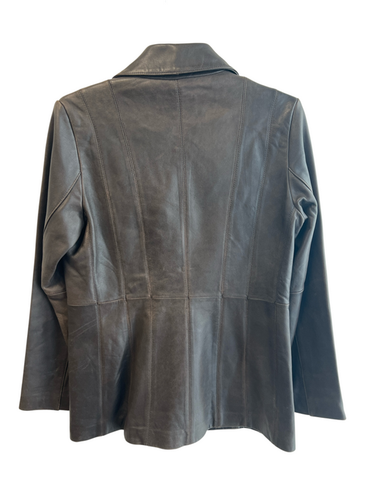 Prague Size S Brown Leather Logo Collar Seam Detail Button Front Jacket Brown / S