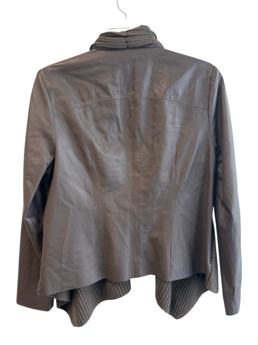 Per Se Size 10 Brown Leather Long Sleeve Knit Detail Lined Open Front Jacket Brown / 10