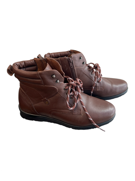 David Tate Shoe Size 8 Brown Leather Upper Almond Toe Side Zip Lace Up Boots Brown / 8