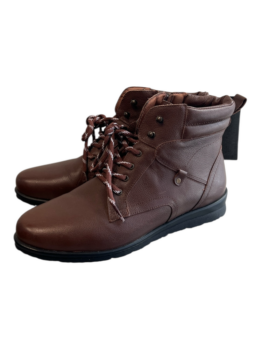David Tate Shoe Size 8 Brown Leather Upper Almond Toe Side Zip Lace Up Boots Brown / 8