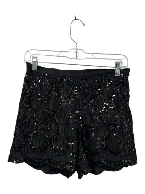 If By Sea Size S Black Polyester Sequin Scallop Detail Zip Sides Shine Shorts Black / S