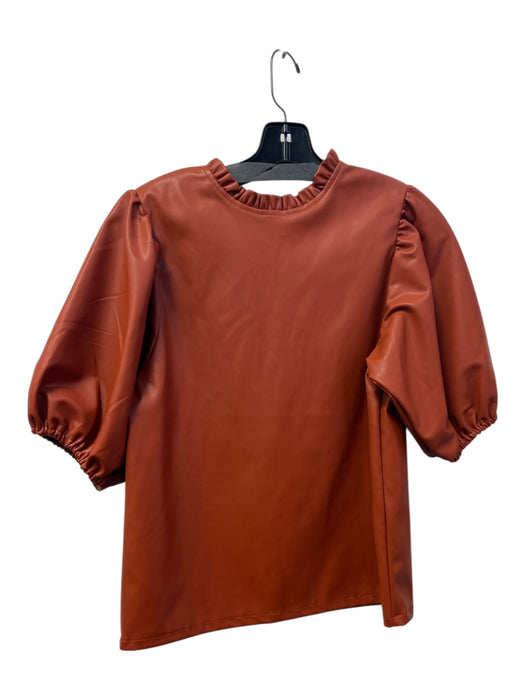 THML Size S Burnt Orange Polyester & PU Blend Ruffle Neck Pullover Blouse Burnt Orange / S