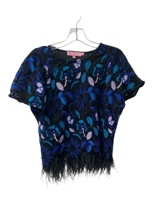 Eva Franco Size M Black & Blue Polyester Round Neck Short Sleeve Top Black & Blue / M