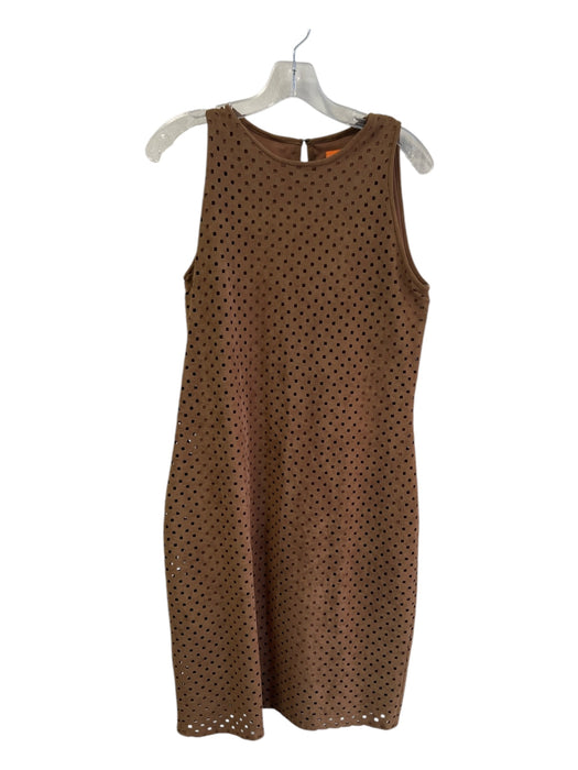 Cynthia Cynthia Steffe Size 10 Tobacco Brown Acetate Perforated Round Neck Dress Tobacco Brown / 10