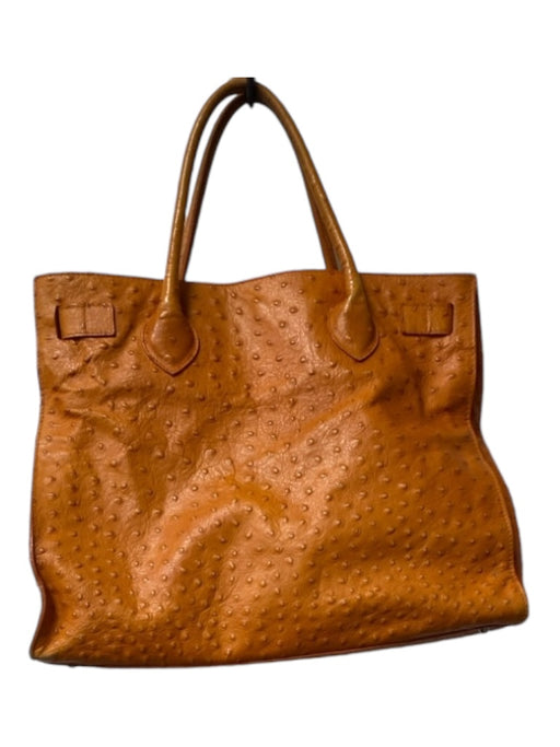 Furla Orange Leather Ostrich Embossed Top Handles Snap Closure Bag Orange / Large