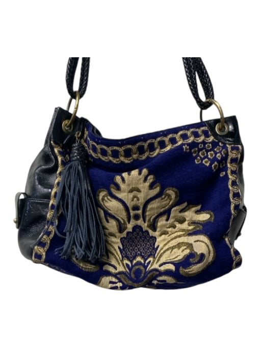 Sharif Blue & Multi Leather & Fabric Braided Detail Bronze Hardware Bag Blue & Multi / Large