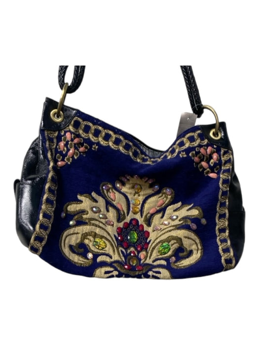 Sharif Blue & Multi Leather & Fabric Braided Detail Bronze Hardware Bag Blue & Multi / Large