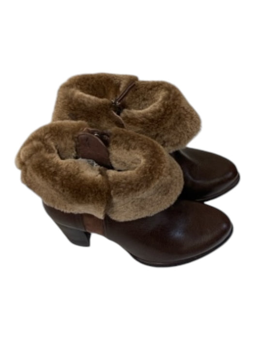 Ugg Shoe Size 8 Chocolate Brown Faux Fur Side Zip Fold Over Block Heel Booties Chocolate Brown / 8