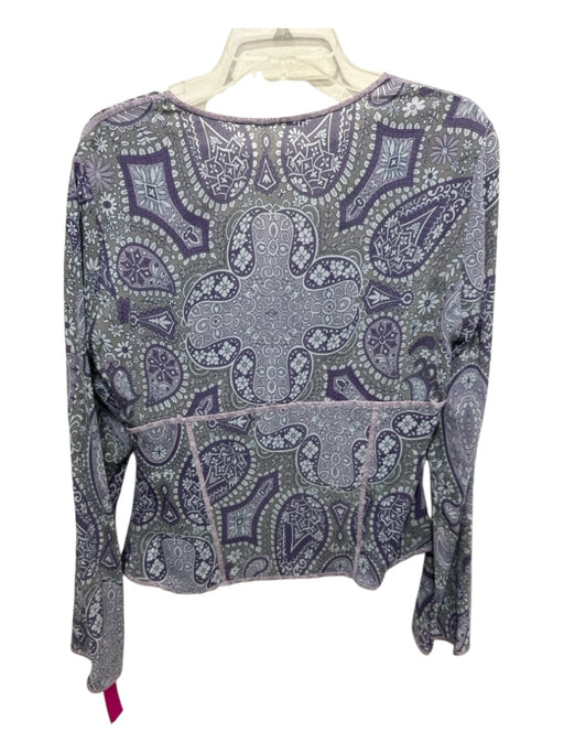 Elie Tahari Size Large Purple, Gray, White Silk Blend Long Sleeve Paisley Top Purple, Gray, White / Large