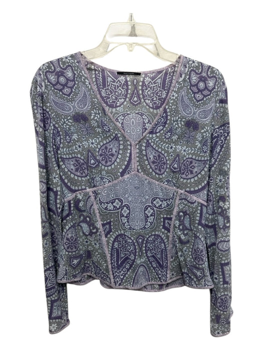 Elie Tahari Size Large Purple, Gray, White Silk Blend Long Sleeve Paisley Top Purple, Gray, White / Large