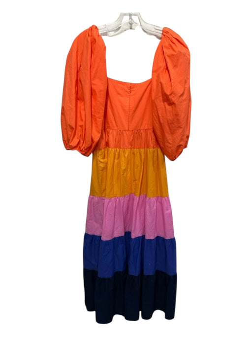 Farm Rio Size S Orange, Yellow, Multi Cotton Short Balloon Sleeve V Neck Dress Orange, Yellow, Multi / S