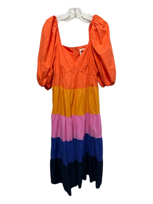 Farm Rio Size S Orange, Yellow, Multi Cotton Short Balloon Sleeve V Neck Dress Orange, Yellow, Multi / S