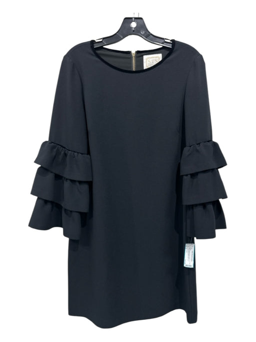 Sail To Sable Size 6 Black Polyester Blend Velvet Trim Tiered Sleeve Shift Dress Black / 6