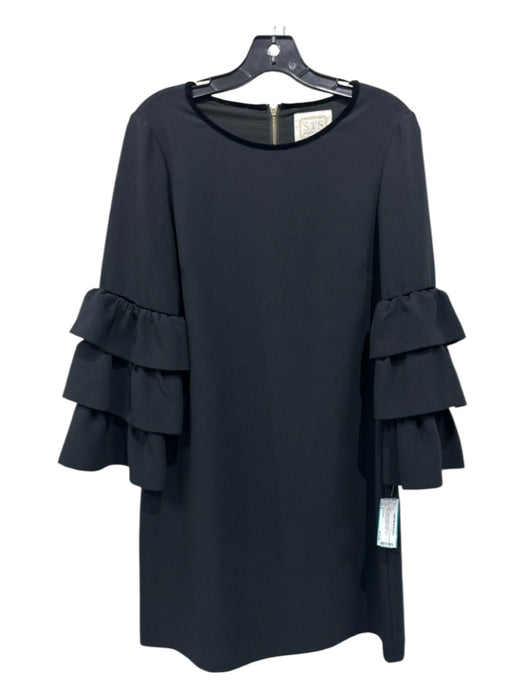 Sail To Sable Size 6 Black Polyester Blend Velvet Trim Tiered Sleeve Shift Dress Black / 6