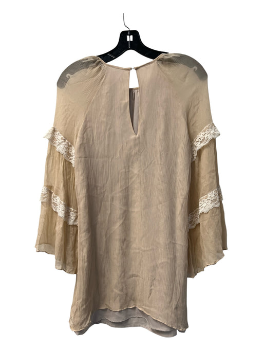 Amanda Up Richard Size Small Sand Silk Long Sleeve Round Neck Sheer Flowy Dress Sand / Small