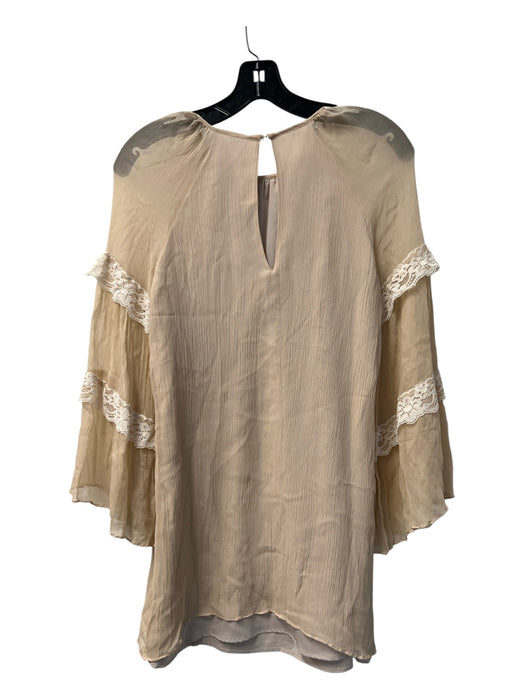 Amanda Up Richard Size Small Sand Silk Long Sleeve Round Neck Sheer Flowy Dress Sand / Small