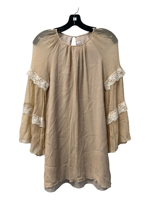 Amanda Up Richard Size Small Sand Silk Long Sleeve Round Neck Sheer Flowy Dress Sand / Small
