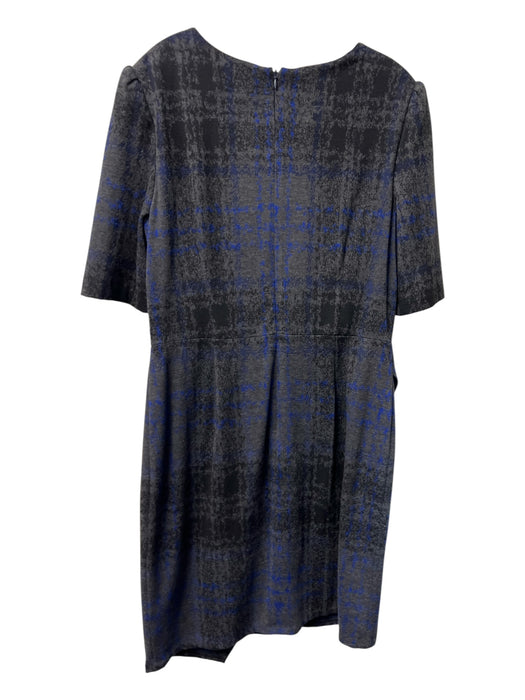 Betsy Johnson Size 14 Navy, Gray, Black Polyester Blend Short Sleeve Dress Navy, Gray, Black / 14