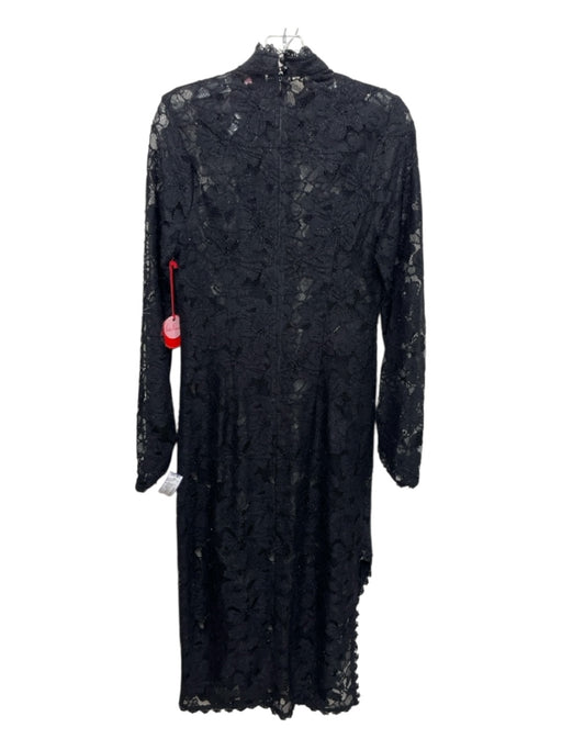 Eva Franco Size 6 Black Floral Lace Long Sleeve Metallic Thread Back Zip Dress Black / 6