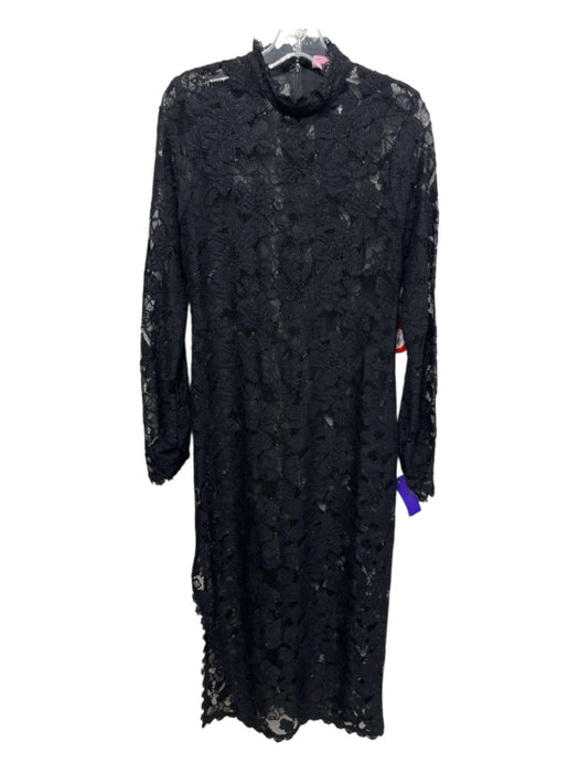 Eva Franco Size 6 Black Floral Lace Long Sleeve Metallic Thread Back Zip Dress Black / 6