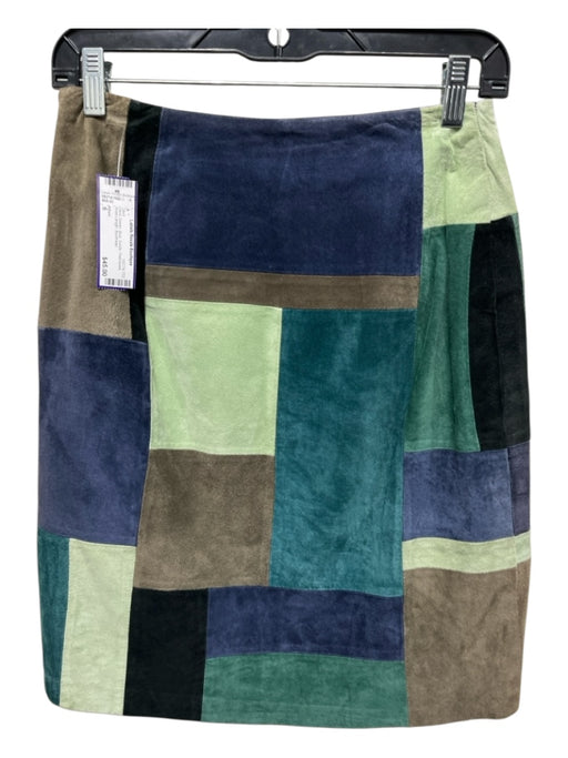 Alfani Size 6 Olive, Green, Blue Suede Patchwork Knee Length Skirt Olive, Green, Blue / 6