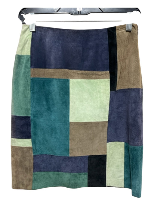 Alfani Size 6 Olive, Green, Blue Suede Patchwork Knee Length Skirt Olive, Green, Blue / 6
