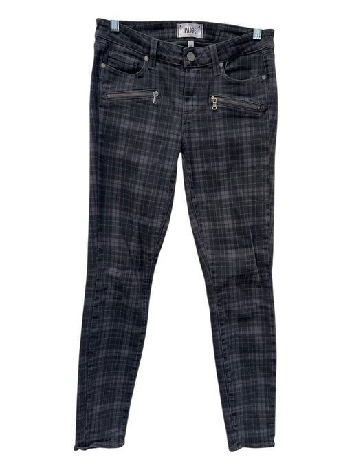 Paige Size 28 Charcoal Gray & Black Cotton Blend Plaid Zipper Detail Pants Charcoal Gray & Black / 28