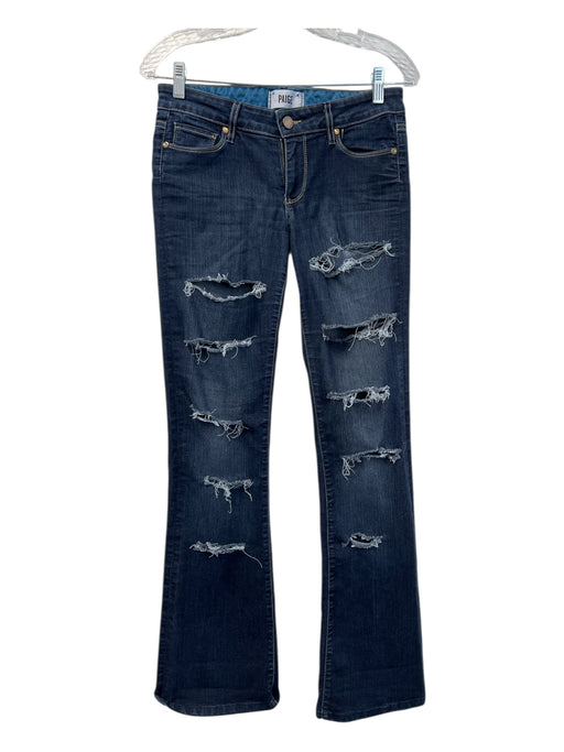 Paige Size 27 Dark Wash Cotton Blend Distressed Ripped Knee Boot Cut Jeans Dark Wash / 27