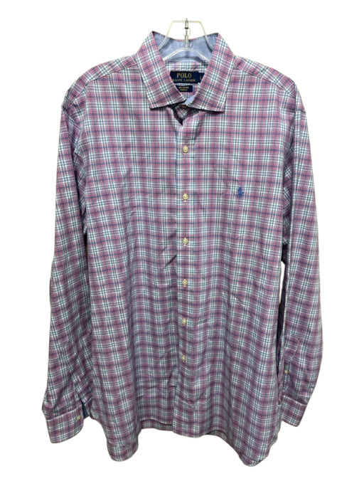 Polo Size L Pink & Blue Cotton Plaid Button up Men's Long Sleeve Shirt Pink & Blue / L