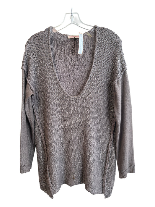 Rebecca Taylor Size L Slate Gray Cotton V Neck Long Sleeve Chunky Knit Sweater Slate Gray / L