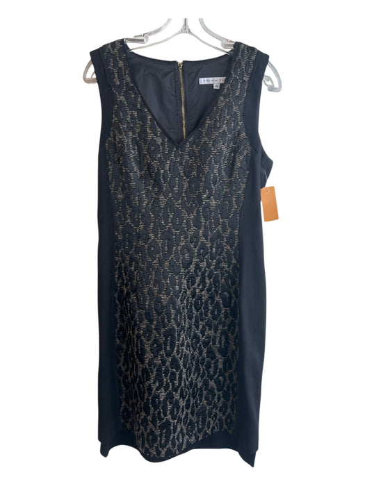 Trina Turk Size 4 Black & Gray Acetate Blend V Neck Sleeveless Back Zip Dress Black & Gray / 4