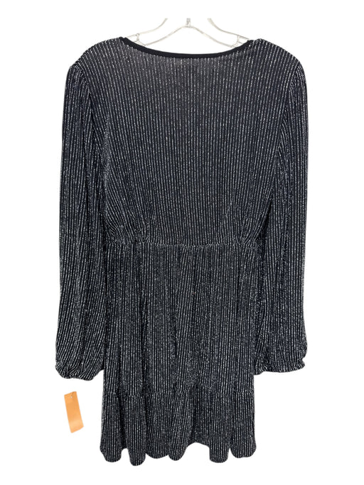 Victoria Dunn Size M Black & Silver Viscose Long Sleeve Striped Below knee Dress Black & Silver / M