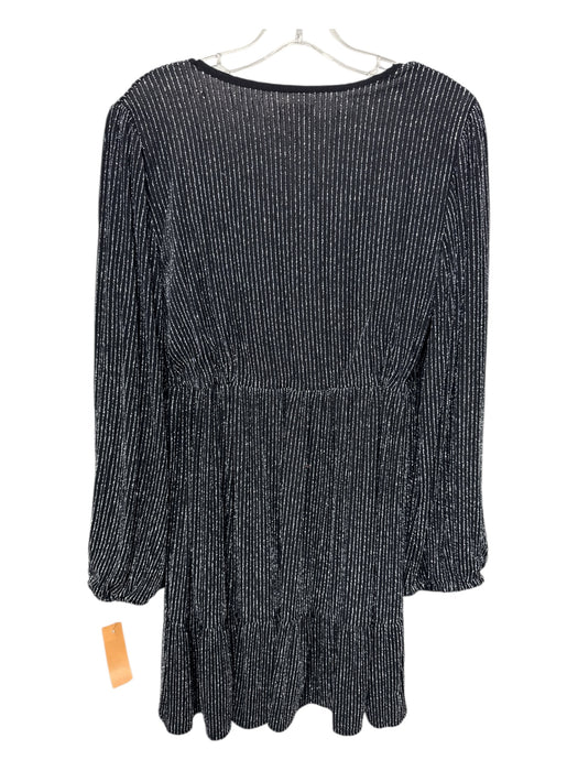 Victoria Dunn Size M Black & Silver Viscose Long Sleeve Striped Below knee Dress Black & Silver / M