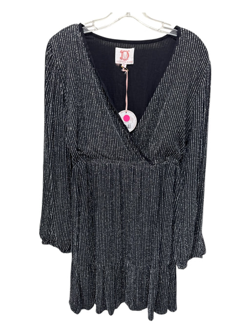 Victoria Dunn Size M Black & Silver Viscose Long Sleeve Striped Below knee Dress Black & Silver / M