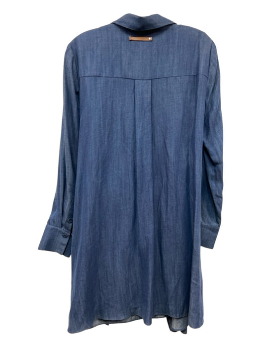 Tibi Size M Blue Wash Tencel Long Sleeve Buttons Waist tie Mini Dress Blue Wash / M