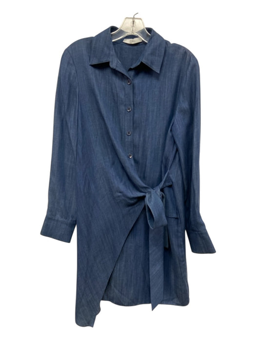 Tibi Size M Blue Wash Tencel Long Sleeve Buttons Waist tie Mini Dress Blue Wash / M