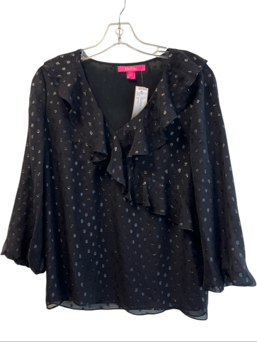 Lilly Pulitzer Size S Black Silk Blend Lining Detail V Neck Polka dot Top Black / S