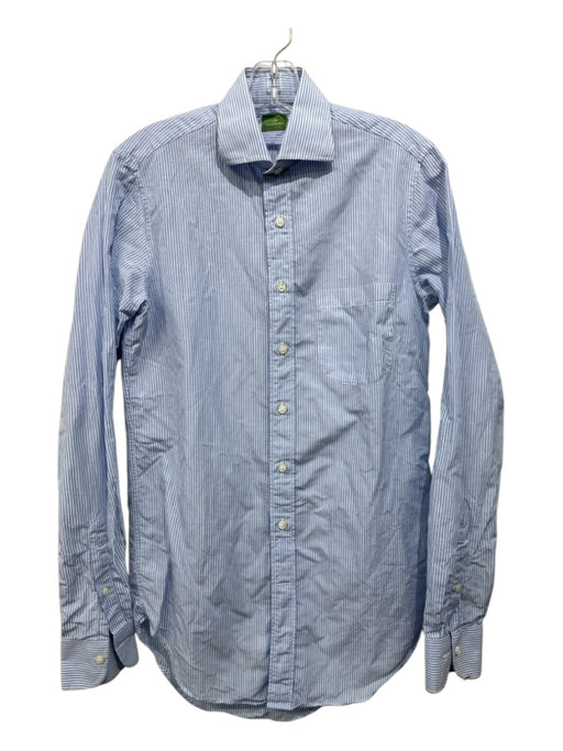 Sid Mashburn Size Est M White & Blue Cotton Striped Men's Long Sleeve Shirt White & Blue / Est M