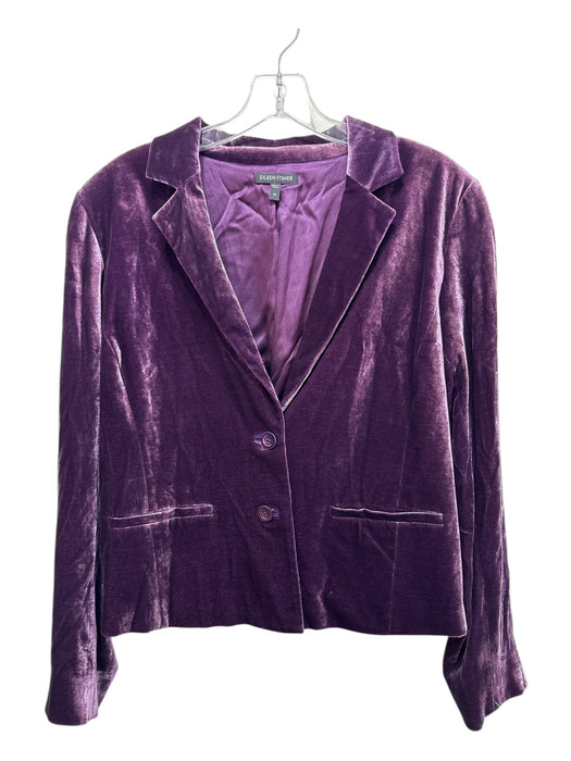 Eileen Fisher Size M Purple Rayon Blend Crushed Velvet Lapel Blazer Jacket Purple / M