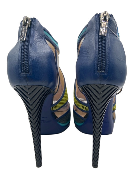 Jimmy Choo Shoe Size 41 Blue, Yellow & Black Leather & Suede Mesh Sandals Blue, Yellow & Black / 41