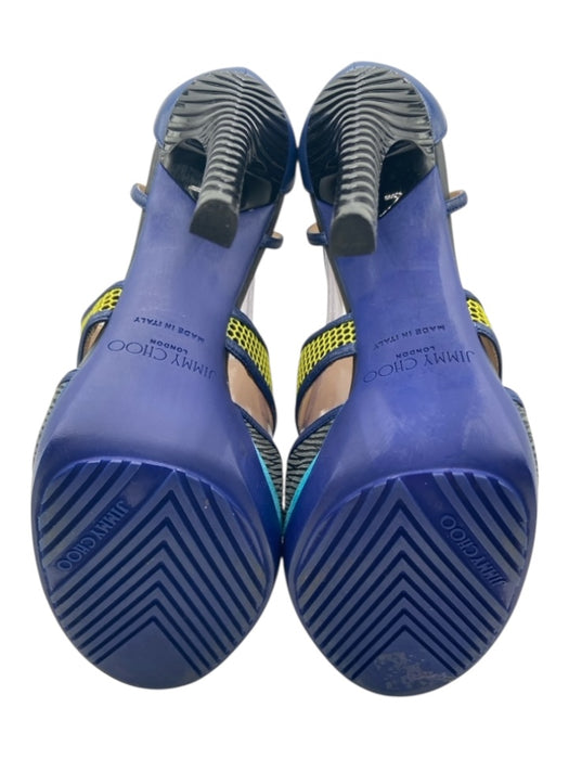 Jimmy Choo Shoe Size 41 Blue, Yellow & Black Leather & Suede Mesh Sandals Blue, Yellow & Black / 41