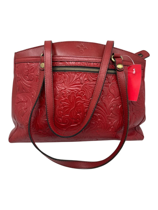 Patricia Nash Red Leather Shoulder Straps Floral Embossed Western Bag Red